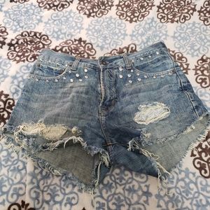 Ripped Studded Denim Short